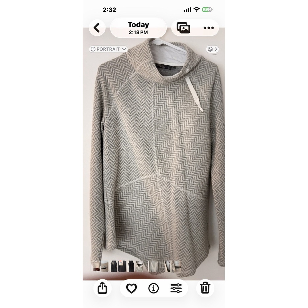 Prana Women's Gray Mattea Asymmetrical Herringbone Cowl Neck Sweater - Xl Jacket